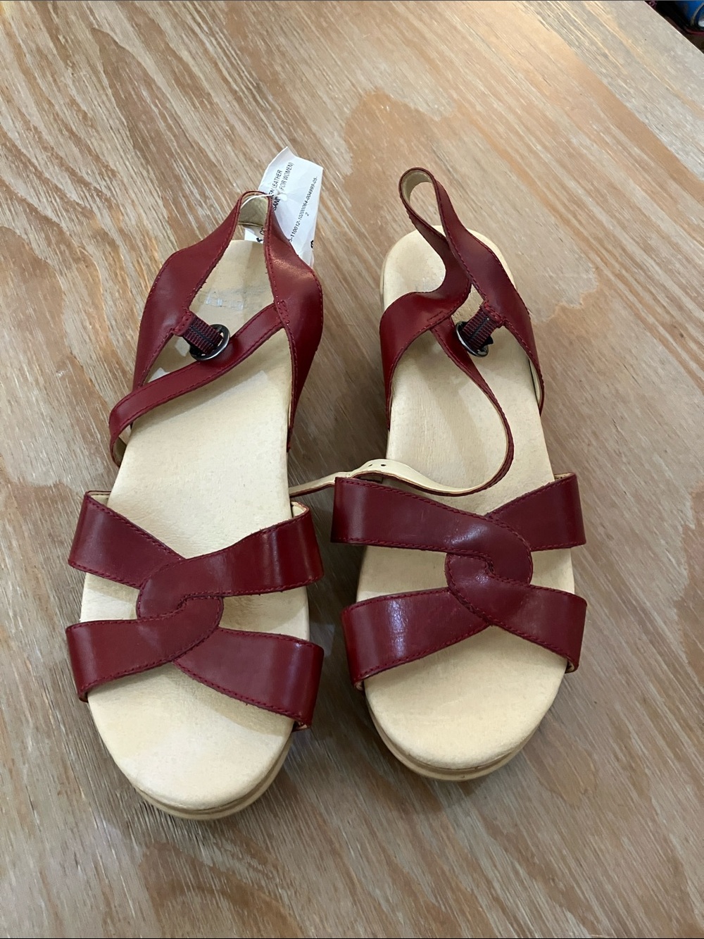 Dansko Burgundy Leather Crisscross Slingback Sandals